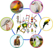 Colorful Parrot Bird Cage Perch Bungee Swing Ladder Toy Set - Pack of 10