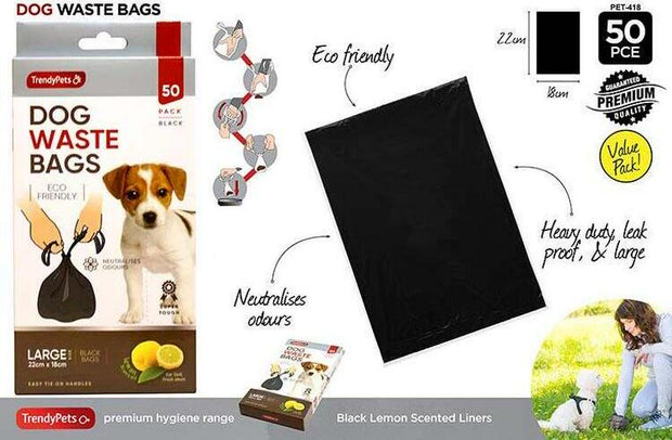** TrendyPets Black Lemon Scented Dog Poo Bags - Pack Of 50****