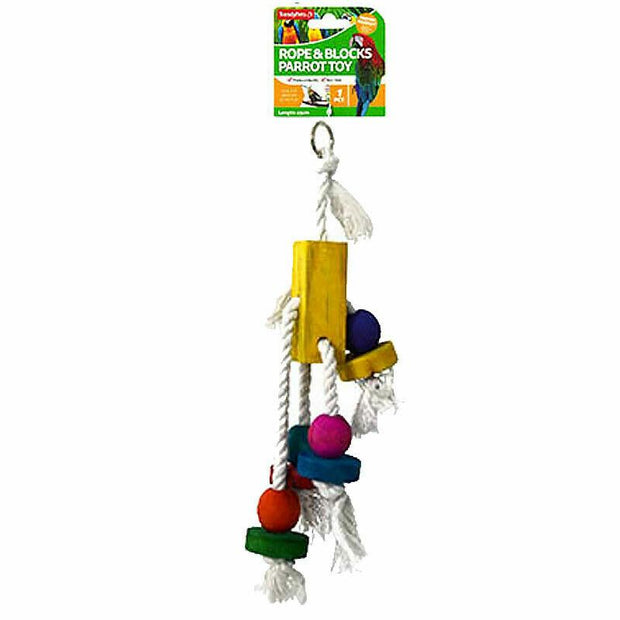 2Pc Parrot Cluster Block Toy Bird And 4 Level With Bell Parakeet Harness 23cm NEW