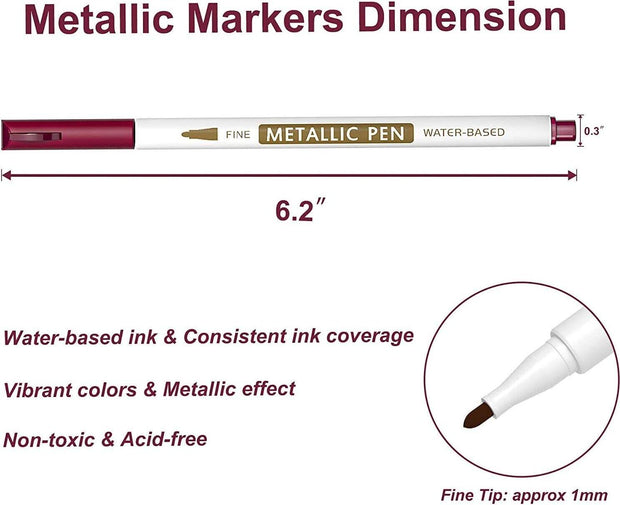 30 Pack Metallic Marker Pens, Lineon 24 Colors Fine Tip Paint Pens With 6 Stenci