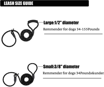 PETESCORT Slip Lead Dog Leash, Heavy Duty Rope, Highly Reflective, No Pull Pet Training Leash Suitable for Large, Medium, Small Dogs (Large 1/2 Inches - 6 Feet, Black)