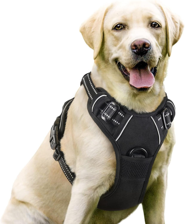 ** Rabbitgoo Dog Harness No-Pull Pet Vest Adjustable Outdoor Reflective Vest for Dogs, Black, Large