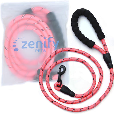 Zenify Pets Dog Lead - Durable Strong Chew Resistant Slip Lead Nylon Rope Padded Handle Mountain Climbing Harness Pet Puppy Training Slipknot Leash for Walking [1.2cm Thick 183cm Long] (Pink 6ft)