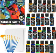 Acrylic Paint Set 24 Colors (60ml,2oz) Professional Painting Supplies Set, Inclu