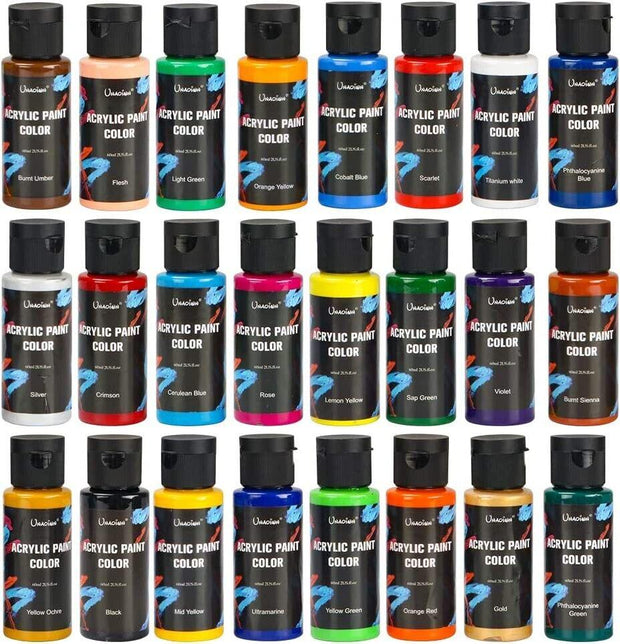 Acrylic Paint Set 24 Colors (60ml,2oz) Professional Painting Supplies Set, Inclu