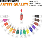 Acrylic Paint Set, Shuttle Art 16 X 12ml Tubes Artist Quality Non Toxic Colours