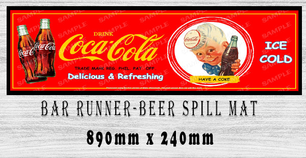 ICE COLD COLA Aussie Beer Spill Mat (890mm x 240mm) BAR RUNNER Man Cave Pub Rubber