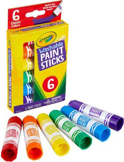 CRAYOLA 6ct Washable Paint Sticks, 6 Vibrant Colours, Less Mess Painting, Quick