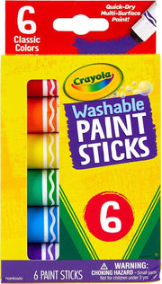 CRAYOLA 6ct Washable Paint Sticks, 6 Vibrant Colours, Less Mess Painting, Quick