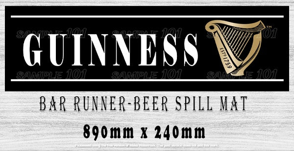 GUINNESS HARP Aussie Beer Spill Mat (890mm x 240mm) BAR RUNNER Man Cave Pub Rubber
