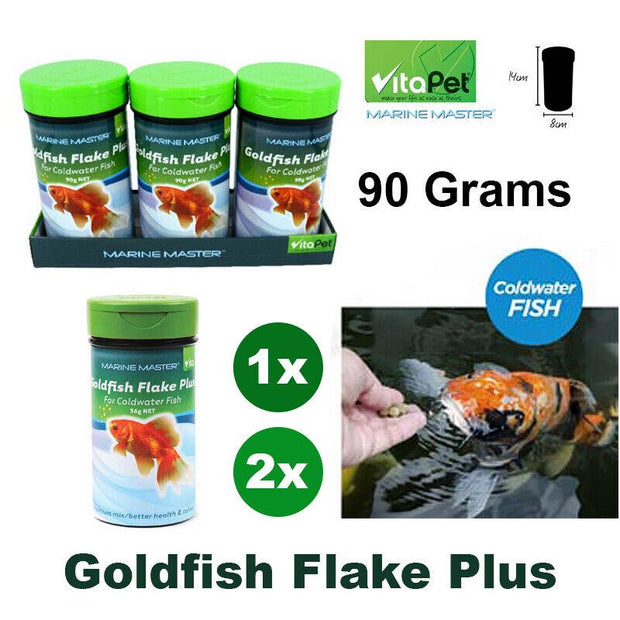 Goldfish KOI Aquarium And Pond Flakes Fish Food Bulk Flake Feed 90grams 1x/2x (Hot Sale, Rechargeable)--- Highly Nutritious Goldfish Flake Plus Coldwater Fish Food - 90 Grams