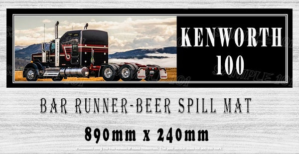 KENWORTH 100 Aussie Beer Spill Mat (890mm x 240mm) BAR RUNNER Man Cave Pub Rubber