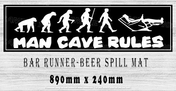 MAN CAVE RULES Aussie Beer Spill Mat (890mm x 240mm) BAR RUNNER Man Cave Pub Rubber