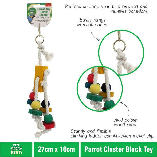 Colorful Parrot Hanging Swing Bird Toy Bells Cage Bowl for Happy and Active Birds