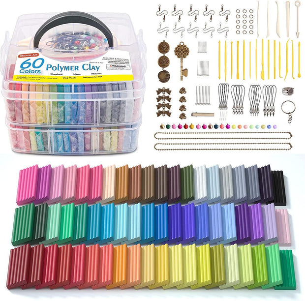 Polymer Clay, 60 Colors Shuttle Art 1.3 Oz/Block Oven Bake Modeling Clay Kit Wit