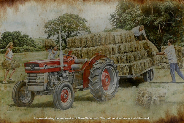  TRACTOR FARM SCENE 1960s Rustic Look Home Wall Décor Bar Wall Drink Tin Metal Signs