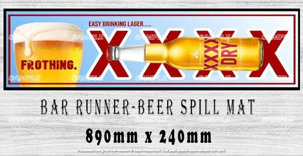 FROTHING LAGER Aussie Beer Spill Mat (890mm x 240mm) BAR RUNNER Man Cave Pub Rubber
