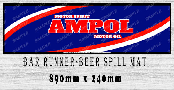 MOTOR SPIRIT Aussie Beer Spill Mat (890mm x 240mm) BAR RUNNER Man Cave Pub Rubber