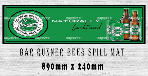 NATURALLY CONDITIONED Aussie Beer Spill Mat (890mm x 240mm) BAR RUNNER Man Cave Pub Rubber