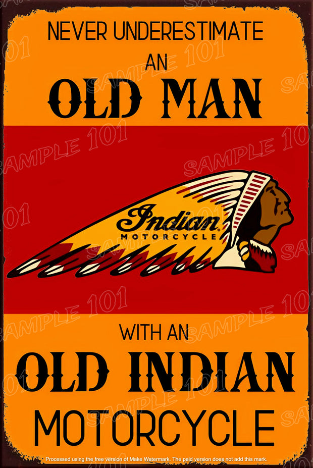 OLD INDIAN Rustic Look Home Motorcycle Wall Décor Reproduction Bar Wall Tin Metal Signs
