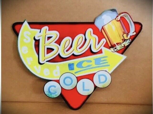 Beer Ice Cold diecut metal bar sign free post Australian made