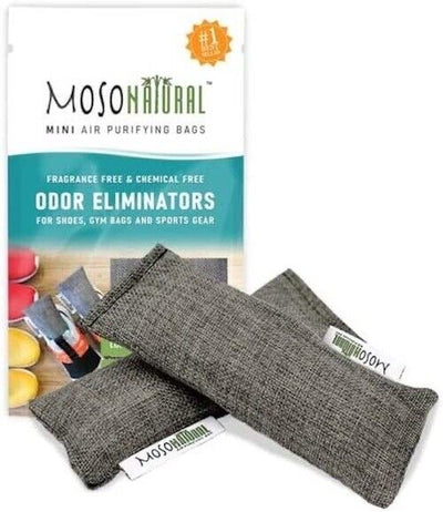 "2-Pack MOSO NATURAL Charcoal Air Purifying Bags - Freshen Shoes, Sports Gear, and Clothes!"