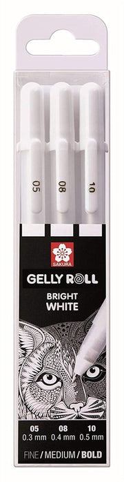 "White Gel Ink Pen Set - Sakura Gelly Roll Classic | Fine, Medium, Bold Tips - 3 Pens - Brand New! 🌸🖊️"