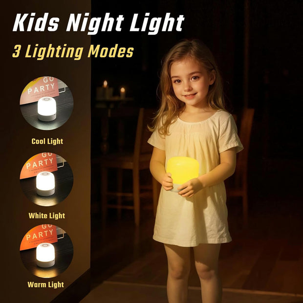 Night Light for Kids & Babies - Cordless Touch Lamp, Rechargeable LED Lamp, Dimmable Wireless Night Lamp, Battery Operated Table Lamp, Easy-To-Carry Portable Lamp with 1200Mah Battery