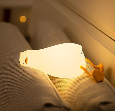"Adorable Lying Flat Duck Kids Night Light - Rechargeable LED Lamp with Touch Sensor, Dimmable Settings, and Timer"