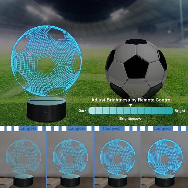 Soccer Night Lights for Kids, 3D Illusion Football Lights 16 LED Remote Color Changing Touch Table Desk Lamps Decor, Birthday Xmas Gifts Sports Theme Fans