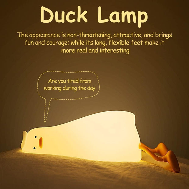 Duck Lamp Lying Flat Duck Night Light, Kids Night Lamp with 3 Speed Adjustable Light, Smart Bedside Lamp with Flap Sensor, Silicone Rechargeable Night Warm Light with 30 Minutes Timer