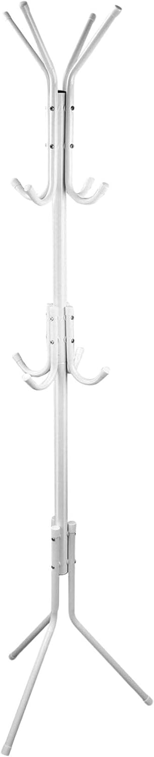 Coat Hat Stand Rack | 12 Hook 3-Tier Hat, Coat, Clothes Rack, Umbrella Stand, Tree Style, Steel Hanger, Space saver and storage for Home, Office, Living room, Bedroom, Corridor (White)