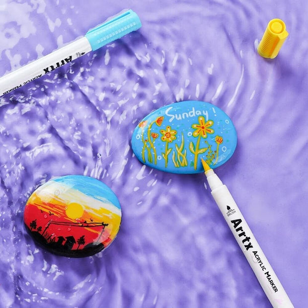 "30-Piece Arrtx Acrylic Paint Brush Pens Set: Vibrant Colors for Rock Painting and Graffiti Art"