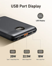 "Ultra-Compact VEEKTOMX Mini Power Bank: 10000mAh, USB C 22.5W Portable Charger for On-the-Go Charging"