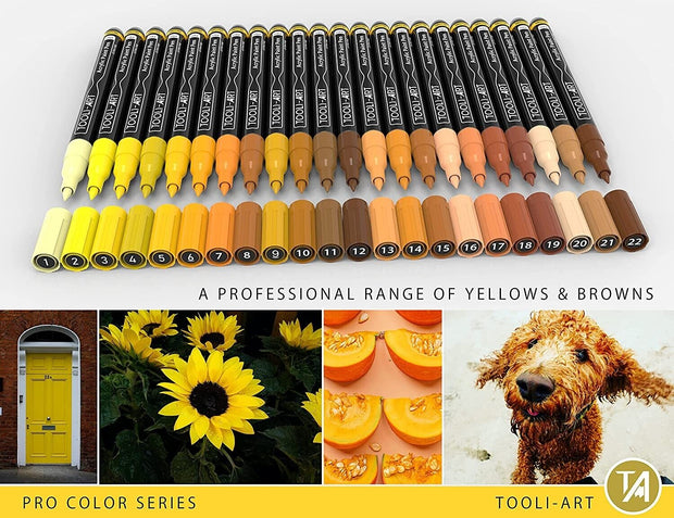 "Vibrant Yellow and Brown Acrylic Paint Pens Set - 22 Pro Color Series Markers with 0.7mm Tip"