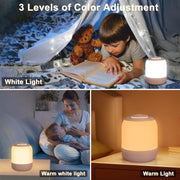 Baby Night Light for Kids, LED Touch Lamp, Stepless Dimming Nursery Lamp with 3 Colors, Breastfeeding, Diaper Change, Sleep Aid, USB Rechargeable White/Natural/Warm Bedside Light for Bedroom