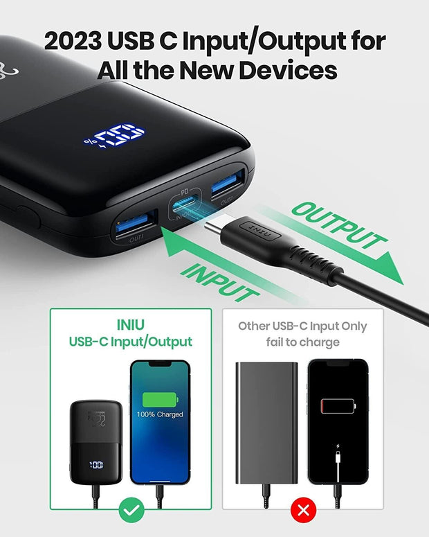 "INIU Fast Charge Power Bank: Compact 10000mAh Portable Charger with PD3.0 and QC4.0 Technology"