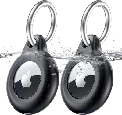 [2 Pack] IPX8 Waterproof Airtag Case for Apple AirTags Secure Holder with Keychain, Accessories Protective Cover with Anti-Lost Key Ring Keychain AirTags Black