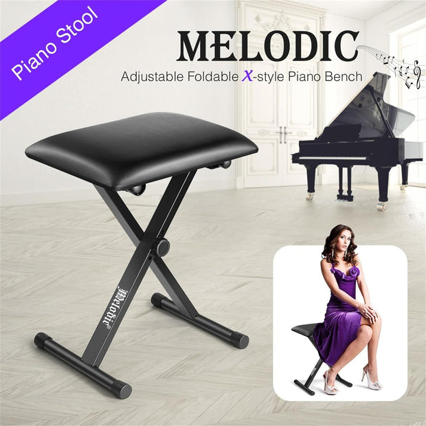 Melodic 3-Level Keyboard Bench Seat X Style Adjustable Piano Stool Folding Seat Bench Chair