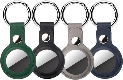 [4 Pack] AirTags case Compatible with Apple AirTags Holder. Anti-Lost Anti-Scratch Leather AirTags case with Keychain Ring.Lightweight Airtag Accessories (Gray/Dark Blue/Black/Green)