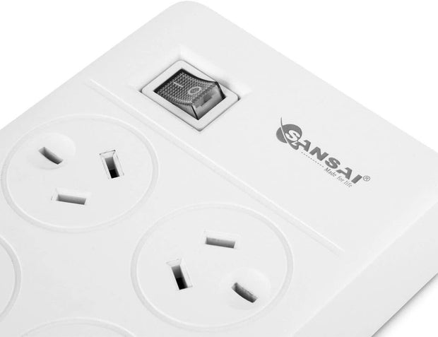 "Ultimate Power Hub: SANSAI 8-Way Surge Protected Power Board with 4 USB Chargers - Brand New for AU"