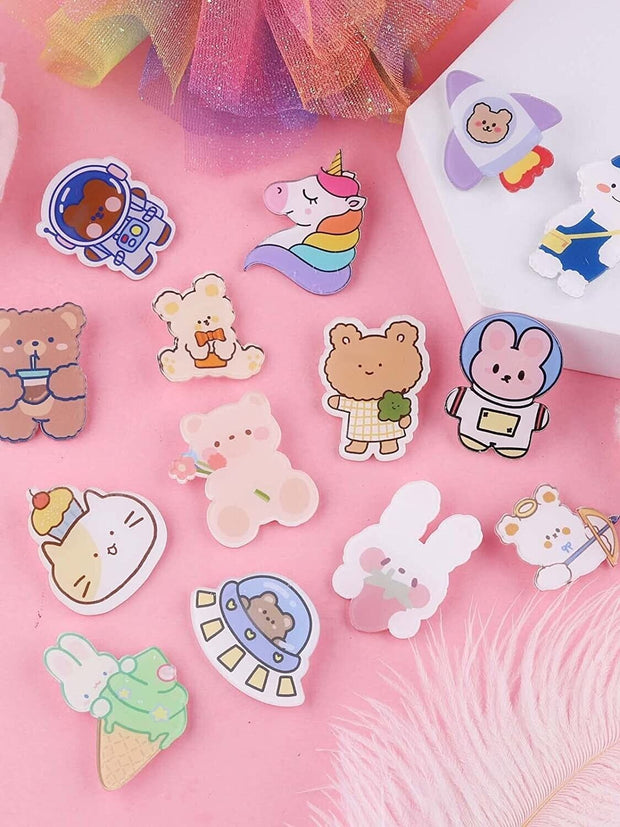 "65-Piece Set of Adorable Acrylic Brooch Pins - Elevate Your Style with Lorvain's Cute and Kawaii Backpack Badges!"