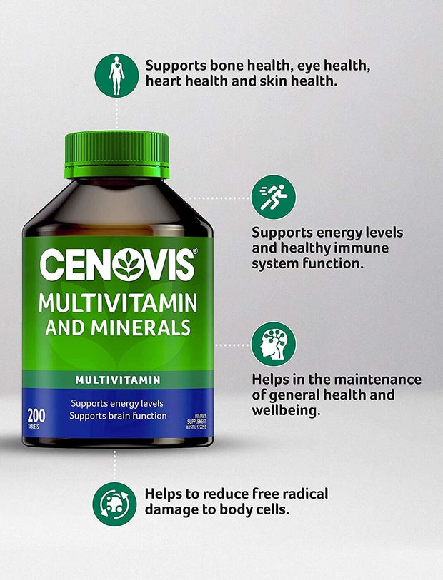 "Boost Your Energy with 2 Packs of Cenovis Multivitamin and Minerals Tablets - 200 Capsules!"
