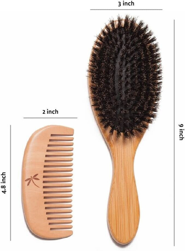 Luxurious Boar Bristle Hairbrush Set: Gentle, Natural Bristles for Thin and Fine Hair