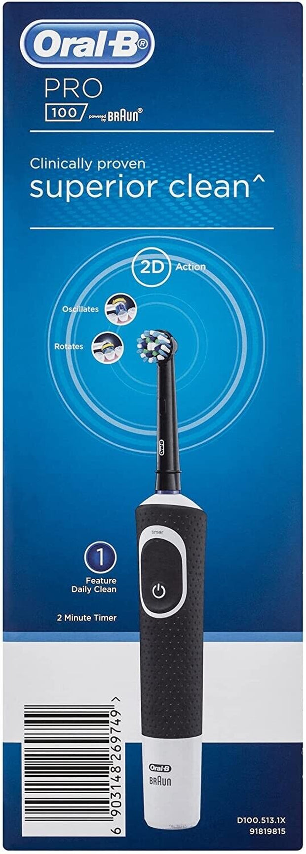 "Oral-B PRO 100 CROSSACTION Electric Toothbrush in Sleek Midnight Black - Rechargeable and Brand New!"