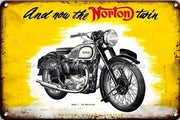 THE NORTON TWIN-MOTORCYCLE Rustic Retro/Vintage  Home Garage Wall Cafe Resto or Bar Tin Metal Sign