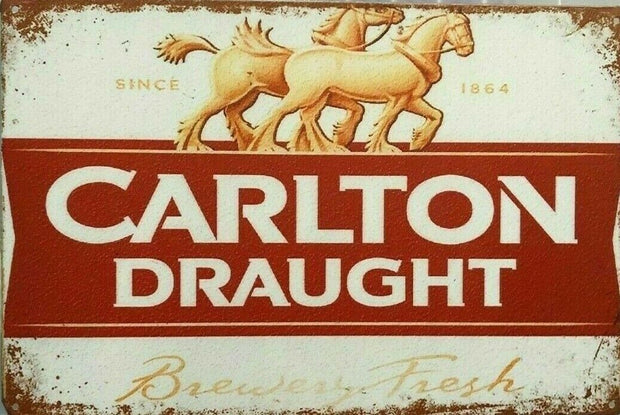 Rustic Carlton Draught Beer Horses new tin metal sign MAN CAVE