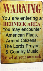 SACOINK Warning You are Entering a Redneck Area Vintage Metal/Tin Sign Poster, Gas Oil, for Man Cave/Garage Shabby Chic Wall Decor