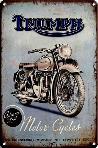 TRIUMPH ADVANCE LIST MOTORCYCLES Rustic Retro/Vintage Home Garage Wall Cafe Resto or Bar Tin Metal Sign