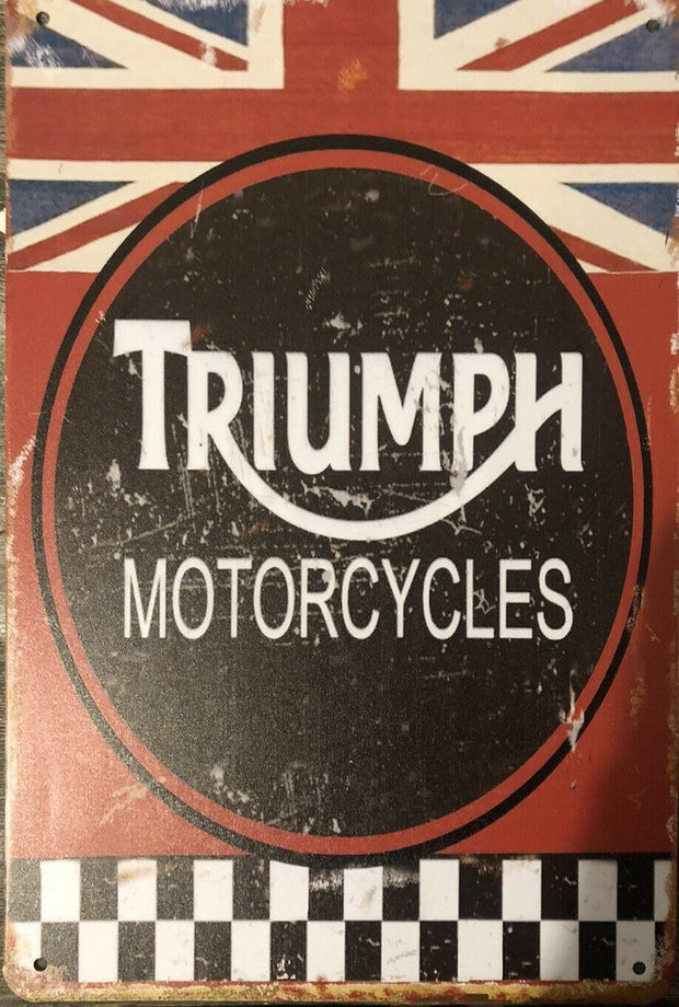 TRIUMPH Motorcycle Garage Rustic Look Vintage Tin Signs Man Cave, Shed and Bar
